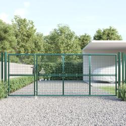 Portail de jardin grillag&eacute; vert 350 x 125 cm en acier galvanis&eacute;