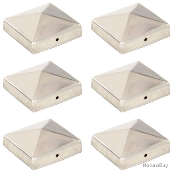Bouchons de poteau de clture pyramidaux 6 pcs Inox 81x81 mm