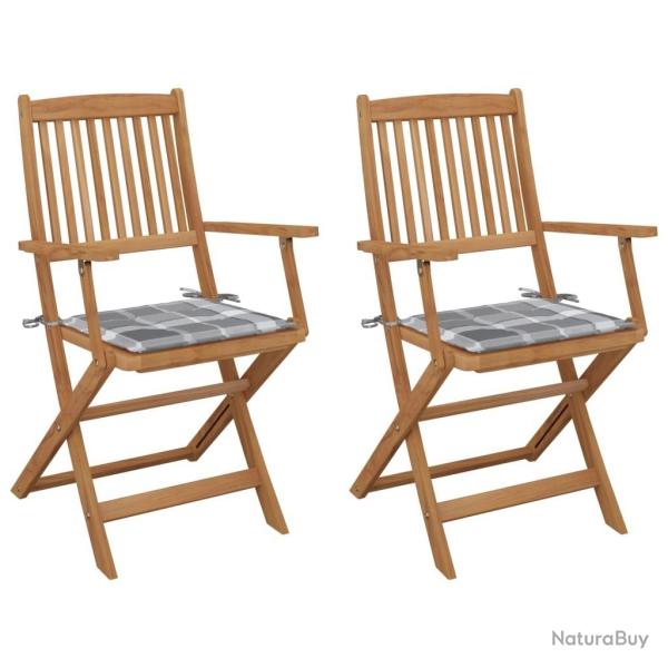Chaises pliables de jardin lot de 2 avec coussins Bois d'acacia