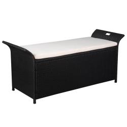 Banc de jardin avec coussin 138 cm R&eacute;sine tress&eacute;e Noir
