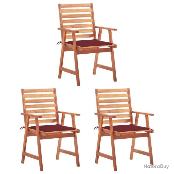 Chaises � manger d'ext�rieur lot de 3 et coussins Acacia massif
