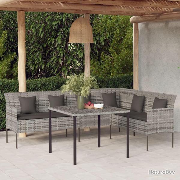 Canap� de jardin en forme de L et coussins gris r�sine tress�e
