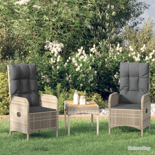 Salon de jardin 3 pcs avec coussins Gris R�sine tress�e
