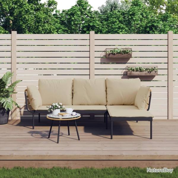 Salon de jardin 3 pcs avec coussins beiges r�sine tress�e