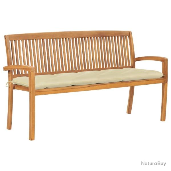 Banc de jardin empilable et coussin 159 cm Bois de teck massif