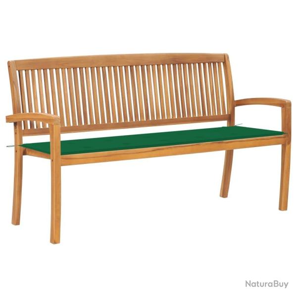 Banc de jardin empilable et coussin 159 cm Bois de teck massif