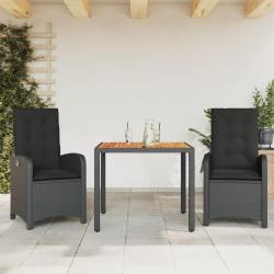 Ensemble &agrave; manger de jardin avec coussins 3 pcs Noir