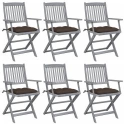 Chaises pliables d'ext&eacute;rieur lot de 6 et coussins Bois d'acacia