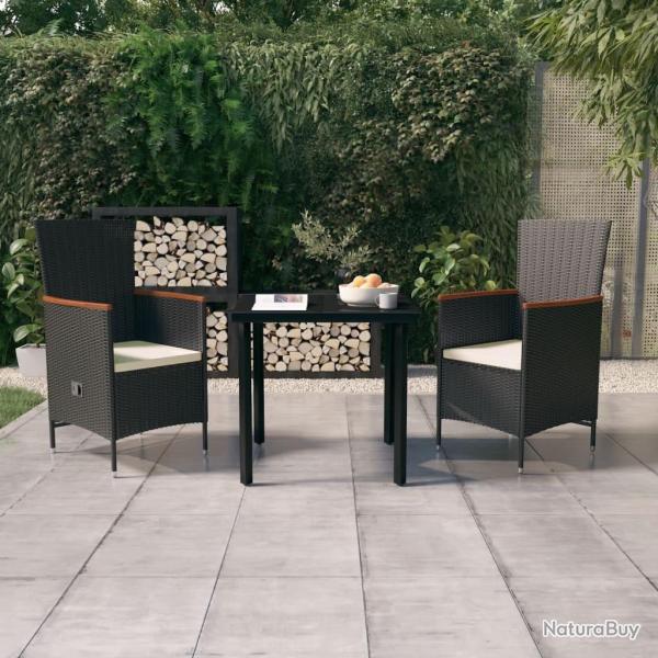 Ensemble � manger de jardin avec coussins 3 pcs noir
