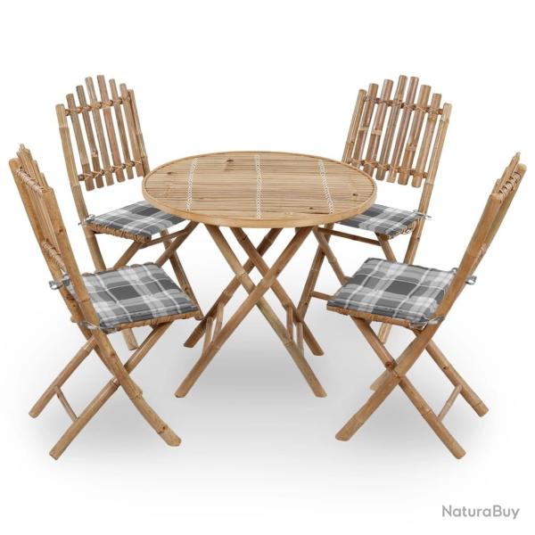 Mobilier  dner d'extrieur pliable 5 pcs avec coussins bambou