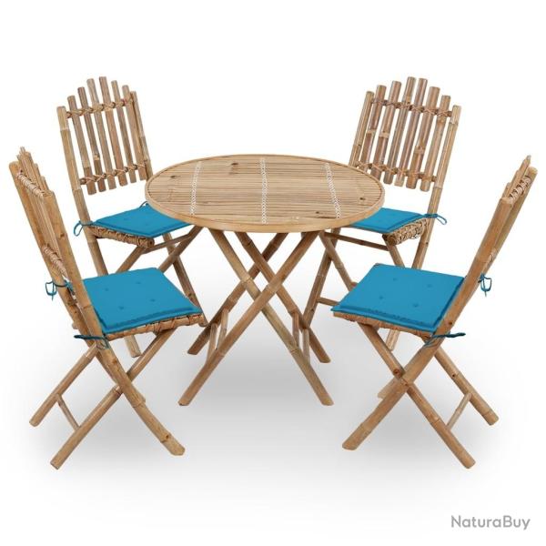 Mobilier � d�ner d'ext�rieur pliable 5 pcs avec coussins bambou