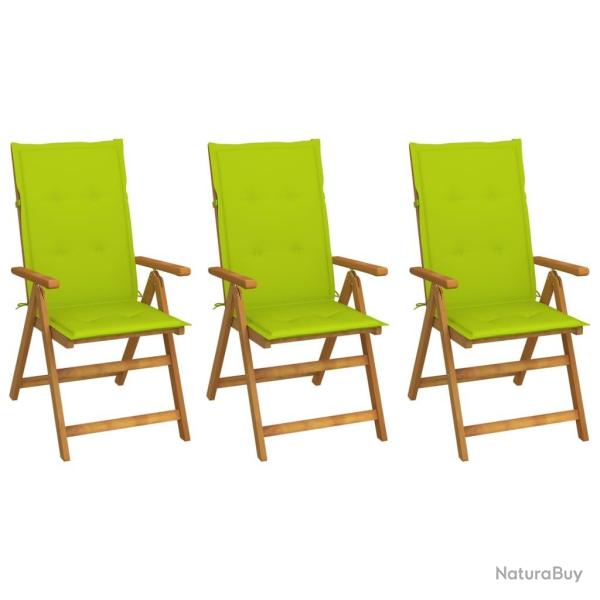 Chaises pliables de jardin lot de 3 avec coussins Bois d'acacia