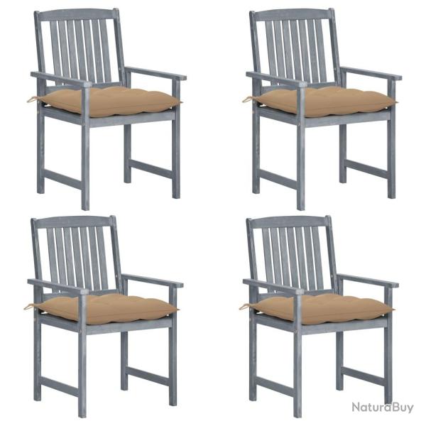 Chaises de jardin et coussins lot de 4 Gris Bois acacia massif