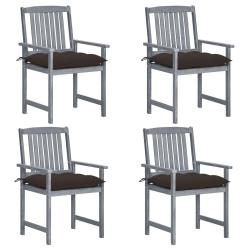 Chaises de jardin et coussins lot de 4 Gris Bois acacia massif