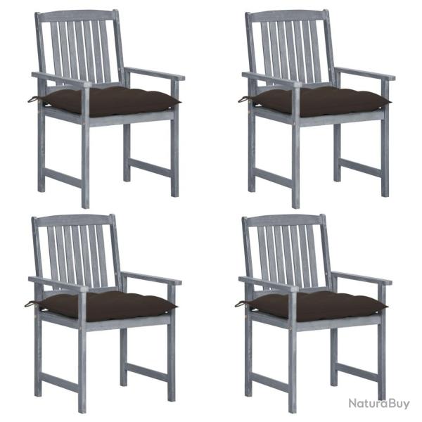Chaises de jardin et coussins lot de 4 Gris Bois acacia massif