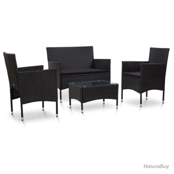 Salon de jardin 4 pcs avec coussins R�sine tress�e Noir