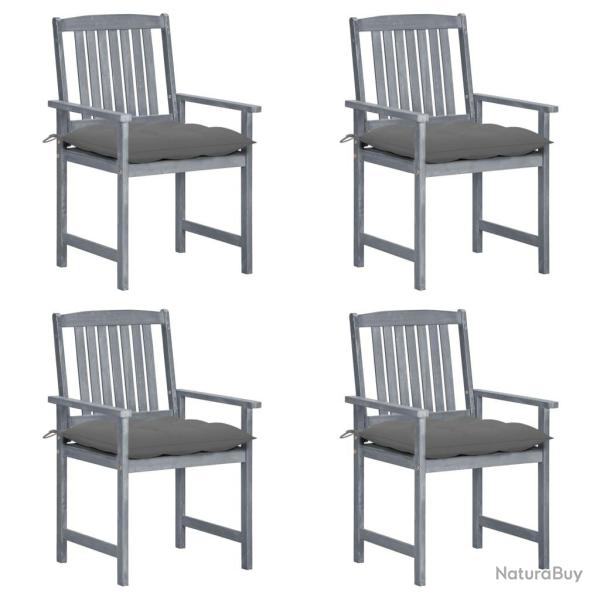 Chaises de jardin et coussins lot de 4 Gris Bois acacia massif