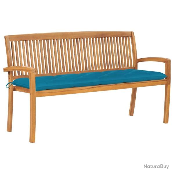 Banc de jardin empilable et coussin 159 cm Bois de teck massif