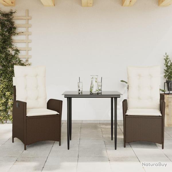 Ensemble � manger de jardin 3 pcs et coussins marron poly rotin