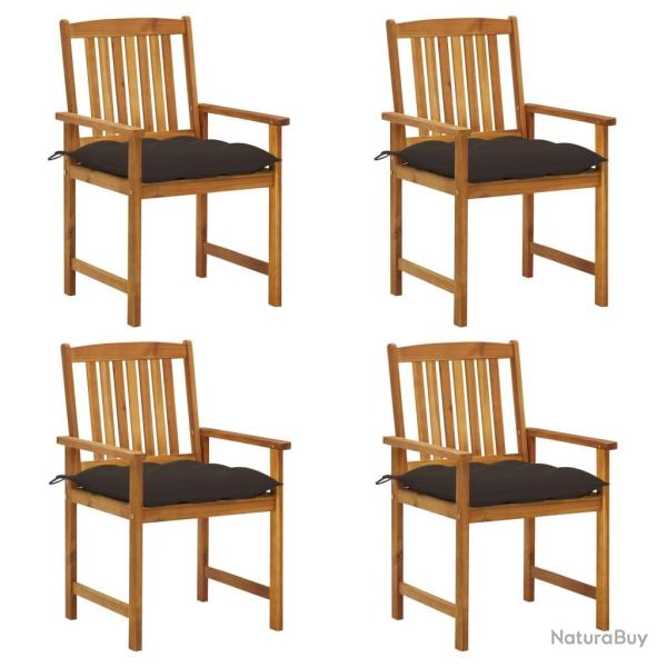 Chaises de jardin avec coussins lot de 4 Bois d'acacia massif