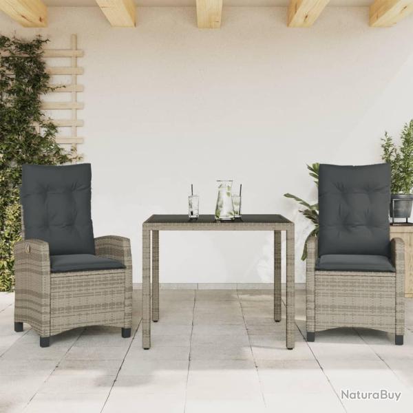 Ensemble � manger de jardin 3 pcs coussins gris r�sine tress�e