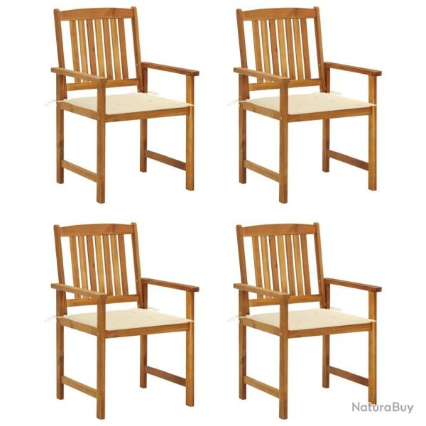 Chaises de jardin avec coussins lot de 4 Bois d'acacia massif