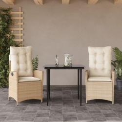 Ensemble &agrave; manger de jardin et coussins 3 pcs Beige poly rotin