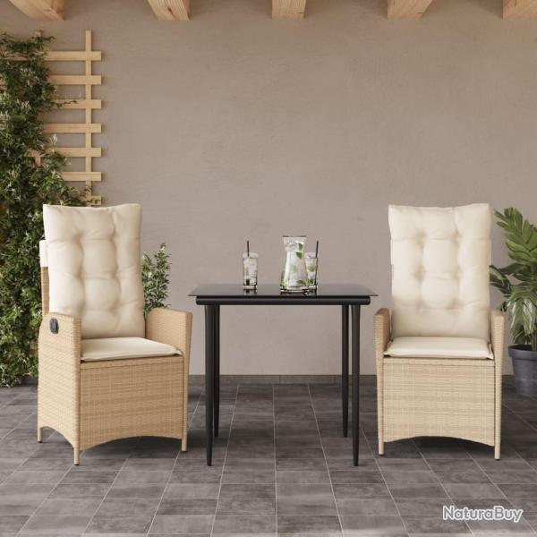 Ensemble � manger de jardin et coussins 3 pcs Beige poly rotin