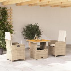Ensemble &agrave; manger de jardin et coussins 3 pcs Beige poly rotin