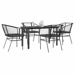 Ensemble &agrave; manger de jardin et coussins 5 pcs noir rotin verre