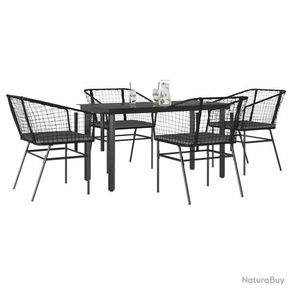 Ensemble � manger de jardin et coussins 5 pcs noir rotin verre