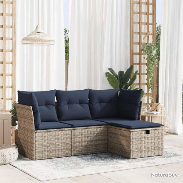 Salon de jardin 4 pcs avec coussins gris r�sine tress�e