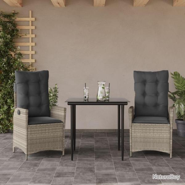 Ensemble � manger de jardin 3pcs coussins gris clair poly rotin