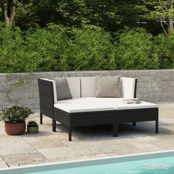 Salon de jardin 4 pcs avec coussins R�sine tress�e Noir