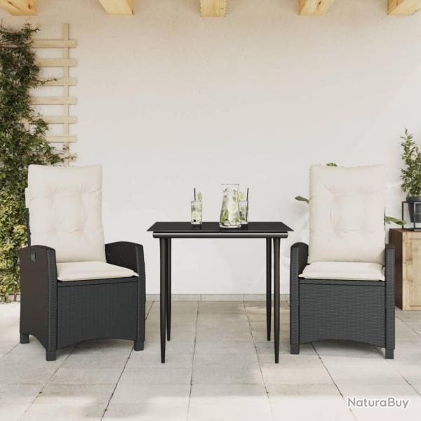 Ensemble � manger de jardin avec coussins 3 pcs Noir