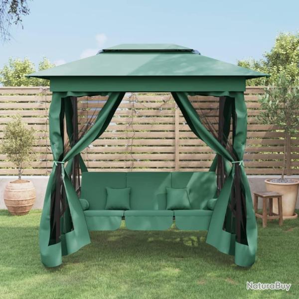 Tonnelle de jardin banc pivotant convertible vert tissu acier