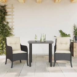 Ensemble &agrave; manger de jardin avec coussins 3 pcs Noir