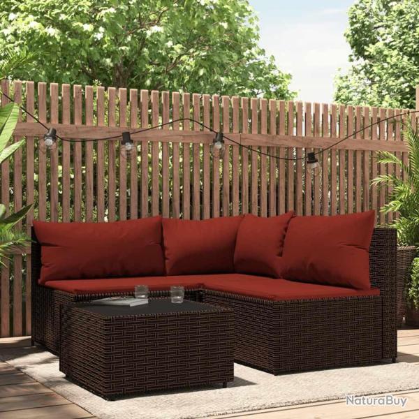 Salon de jardin 4 pcs avec coussins Marron R�sine tress�e