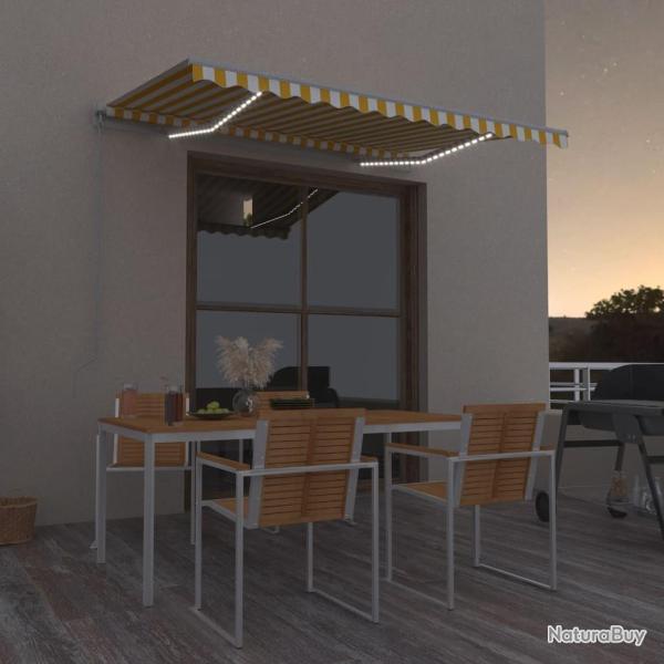 Auvent manuel r�tractable avec LED 300x250 cm Jaune et blanc
