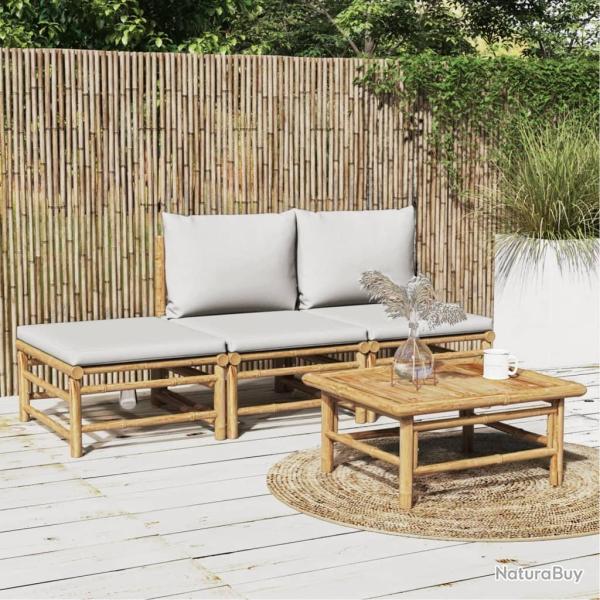 Salon de jardin 4 pcs avec coussins gris clair bambou