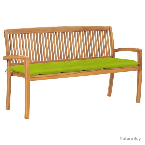 Banc de jardin empilable et coussin 159 cm Bois de teck massif