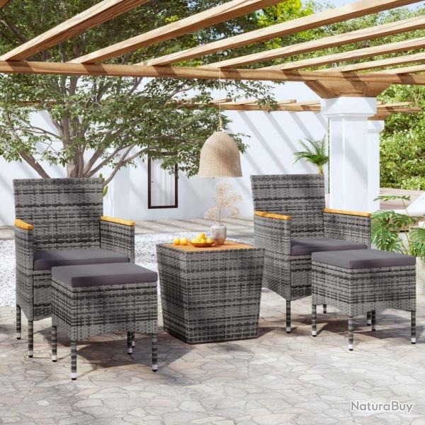 Ensemble de bistro de jardin 5pcs R�sine tress�e et acacia Gris