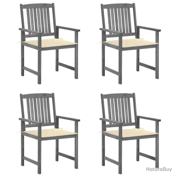 Chaises de jardin et coussins lot de 4 Gris Bois acacia massif