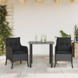 Ensemble &agrave; manger de jardin avec coussins 3 pcs Noir