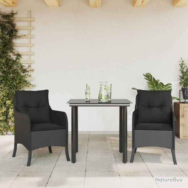 Ensemble � manger de jardin avec coussins 3 pcs Noir