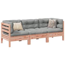 Salon de jardin 3 pcs et coussins bois massif sapin de douglas