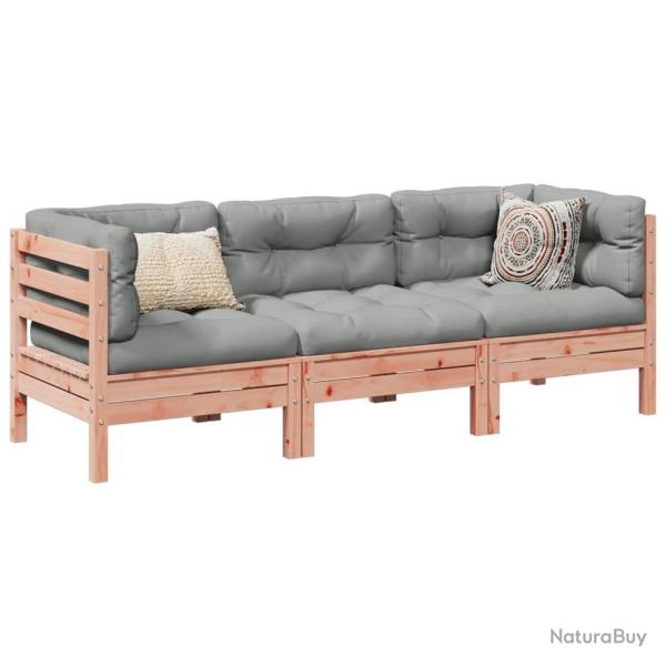 Salon de jardin 3 pcs et coussins bois massif sapin de douglas