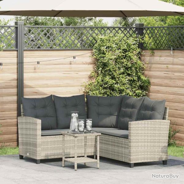 Canap� de jardin table et coussins en forme de L gris clair