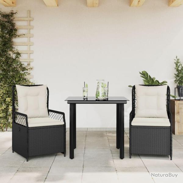 Ensemble � manger de jardin avec coussins 3 pcs Noir