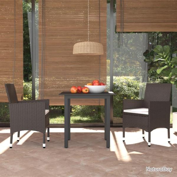 Ensemble � d�ner de jardin avec coussins 3 pcs poly rotin brun
